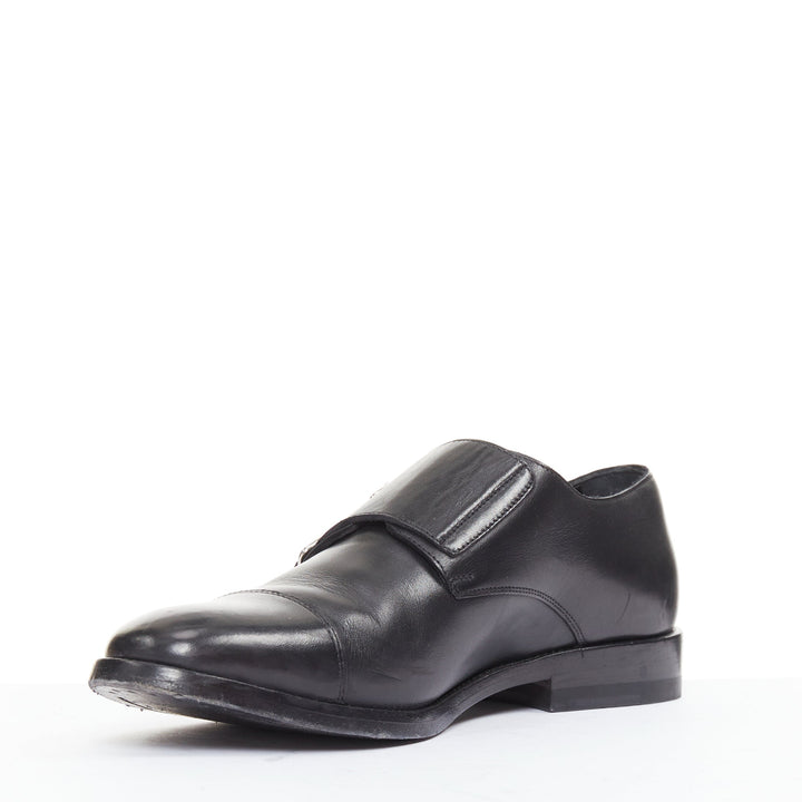 SAINT LAURENT black leather silver buckle double monk strap oxford shoes EU35.5
