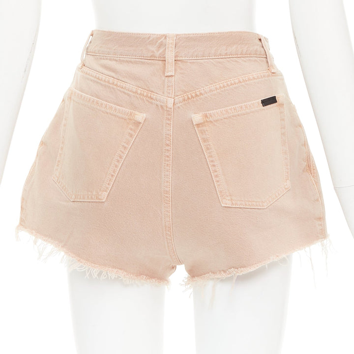 SAINT LAURENT 2020 dusty pink washed denim logo tag flared shorts 25"