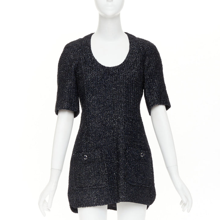 CHANEL 2013 shimmery lurex metallic knit scoop neck pocket shift dress FR40 M