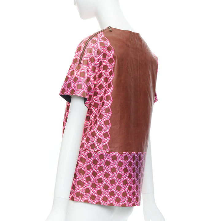 rare LOUIS VUITTON leather pink enlarged lattice lace print boxy top FR36 S