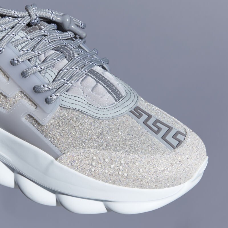 VERSACE Chain Reaction Reflective Silver Crystal Rhinestone sneaker EU38 US5