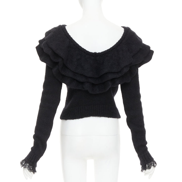 PHILOSOPHY DI LORENZO SERAFINI black ruffle bateau neck jumper sweater IT38 XS
