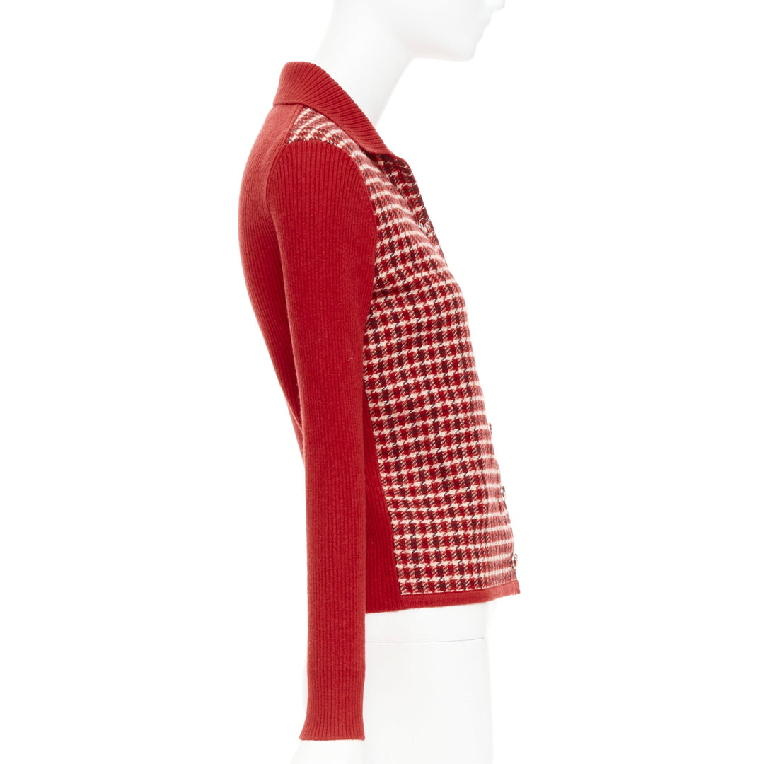CHANEL 24N red beige cashmere blend CC applique cardigan FR34 XS GDragon
