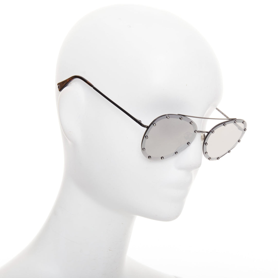 VALENTINO VA2013 58cm crystal stud mirror silver pilot aviator sunglasses