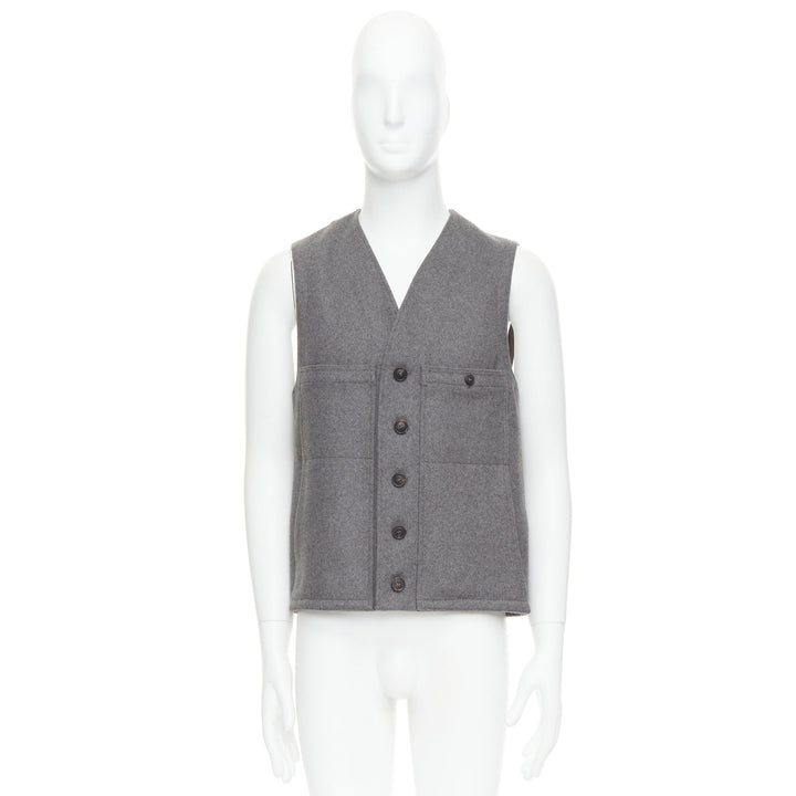 CHRISTOPHE LEMAIRE grey virgin wool cotton tape bonded waist coat vest Sz3