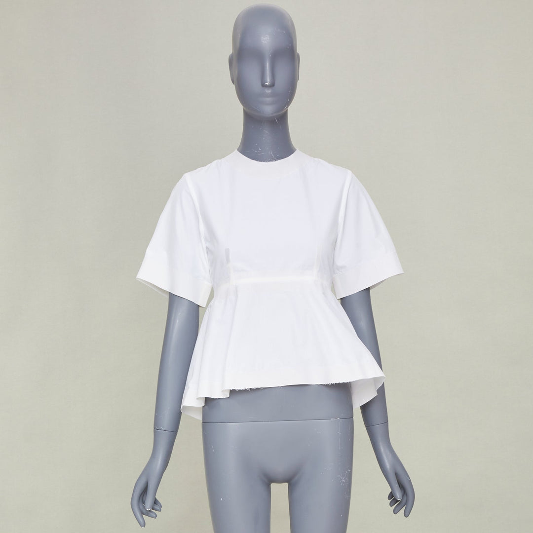 CELINE Phoebe Philo 2016 Reinforced Tape Trim white cotton peplum top FR34 XS
