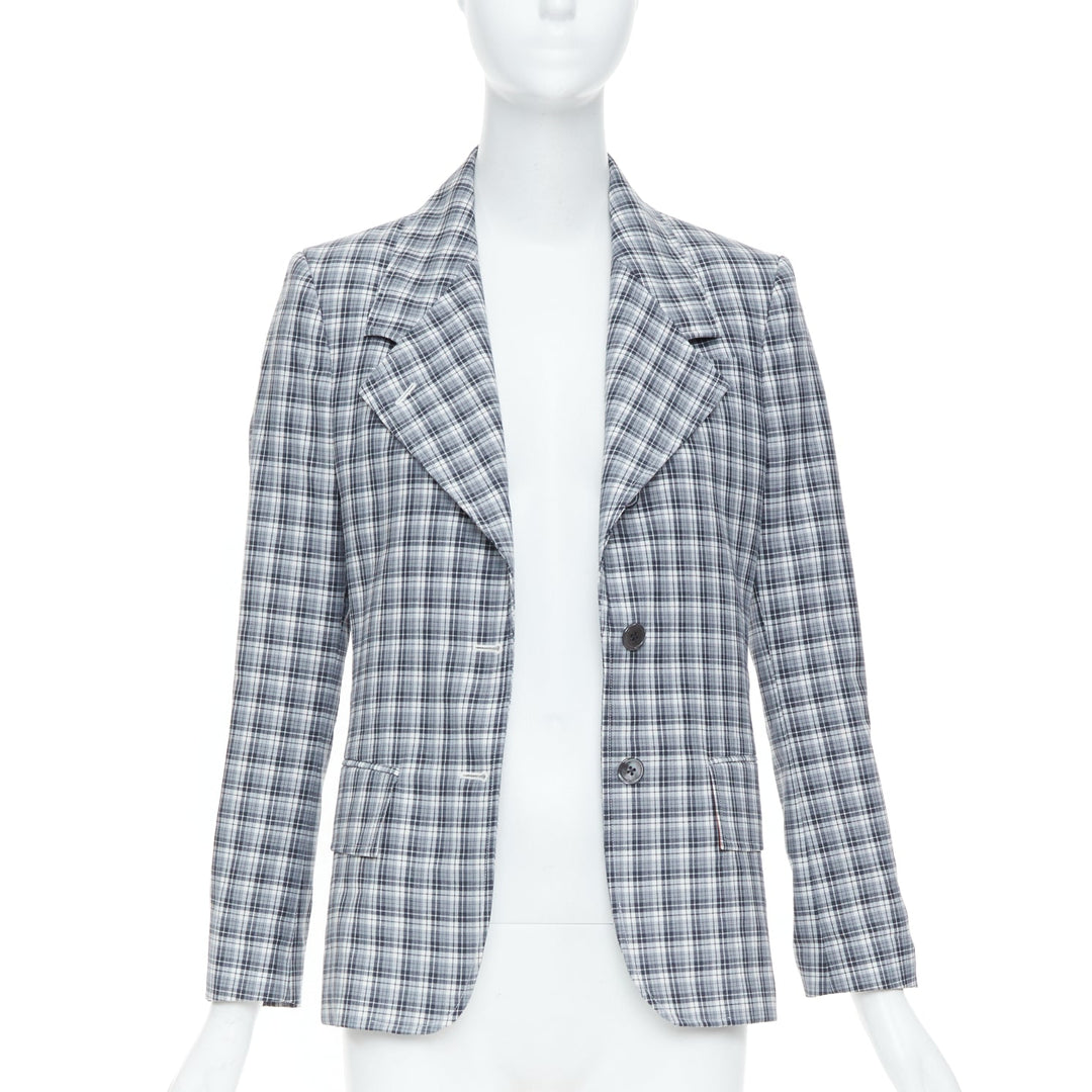 THOM BROWNE grey navy plaid wool multicolor silk lined tailoring blazer IT40 S