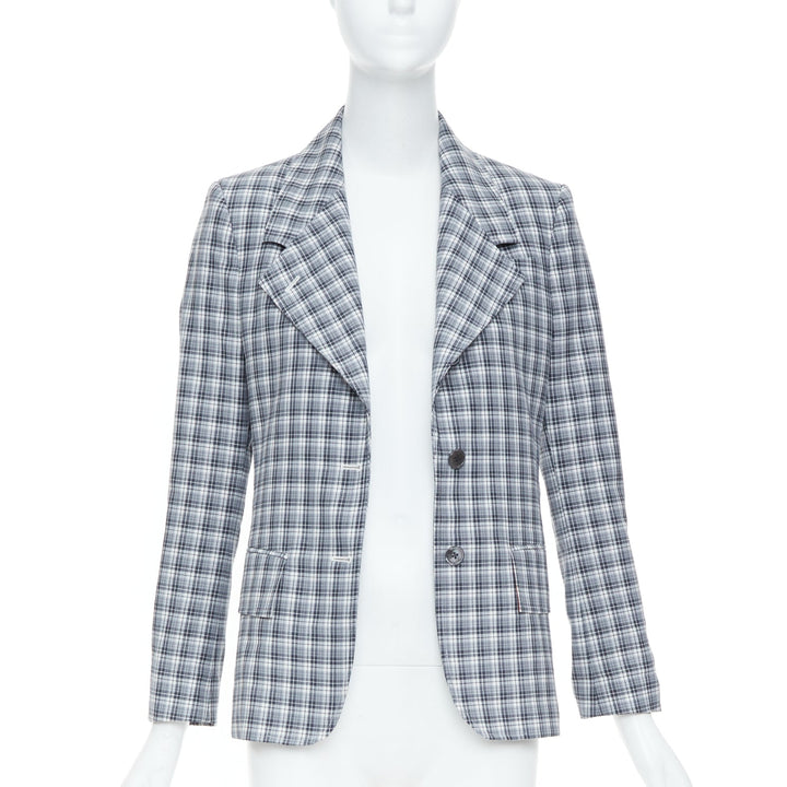 THOM BROWNE grey navy plaid wool multicolor silk lined tailoring blazer IT40 S