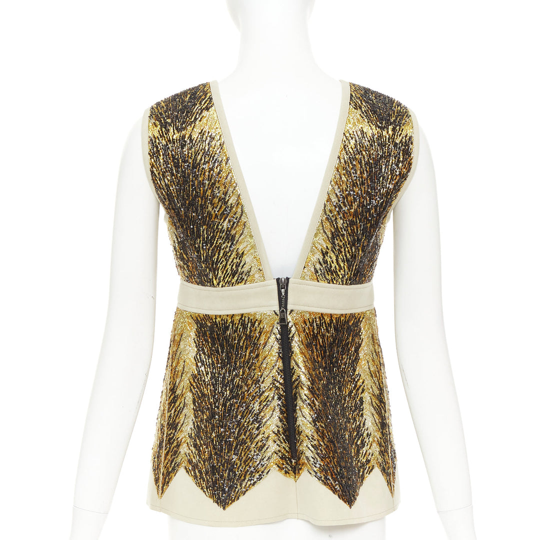 LOUIS VUITTON 2014 gold black sequin embellish neoprene top FR36 S Taylor Swift