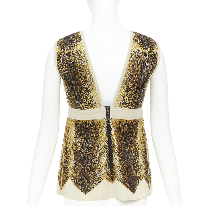 LOUIS VUITTON 2014 gold black sequin embellish neoprene top FR36 S Taylor Swift
