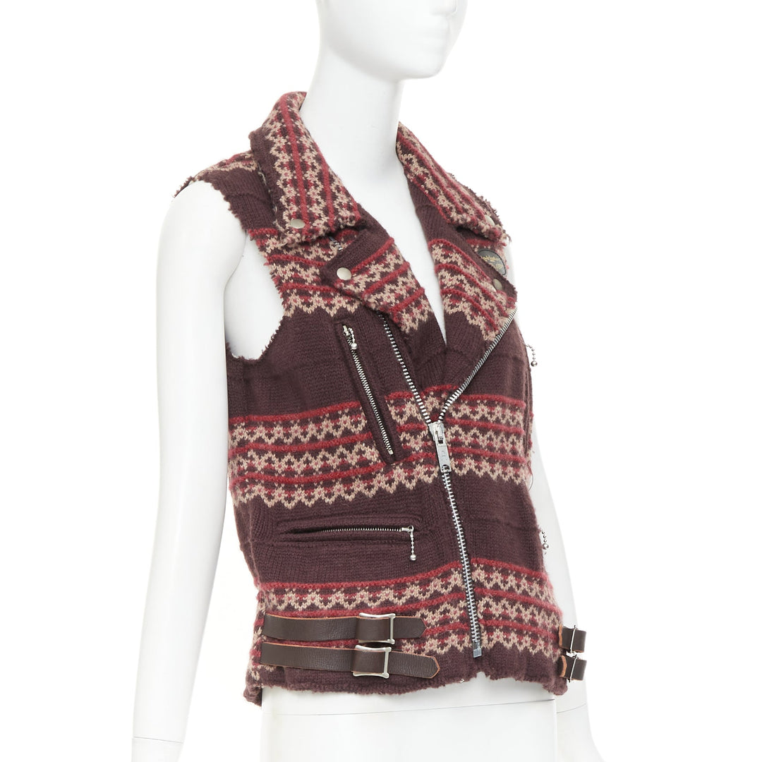 JUNYA WATANABE MAN 2003 Aviakit Lewis Leathers knit fairisle biker vest jacket S