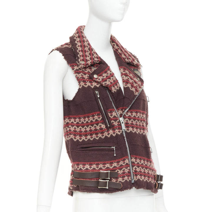 JUNYA WATANABE MAN 2003 Aviakit Lewis Leathers knit fairisle biker vest jacket S