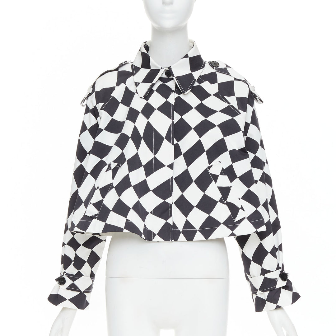 MAISON MARGIELA MM6 black white checkerboard cotton cropped flared coat FR40 M