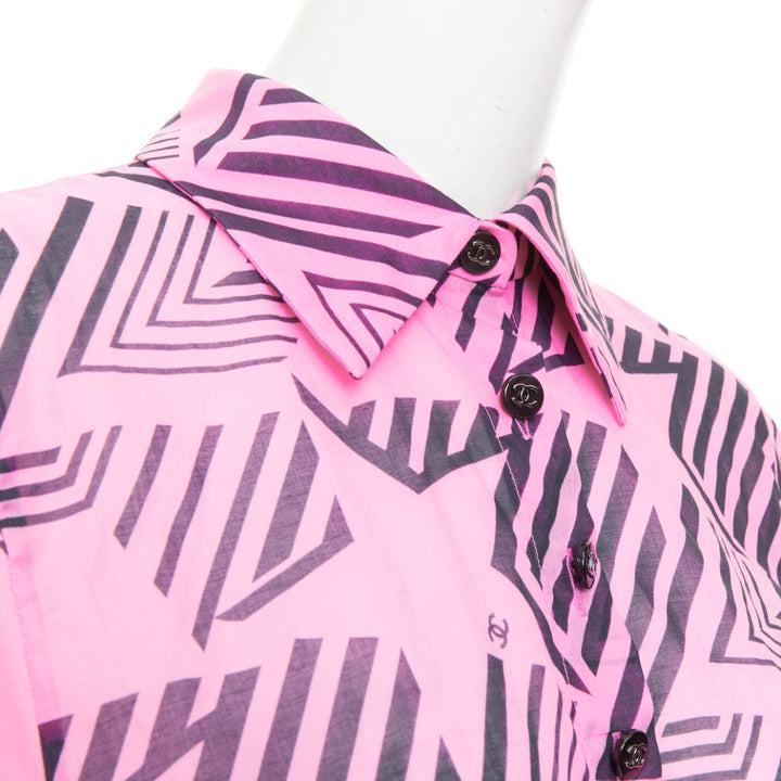 CHANEL 2023 Coco Beach pink cc geometric star graphic button crop shirt FR34