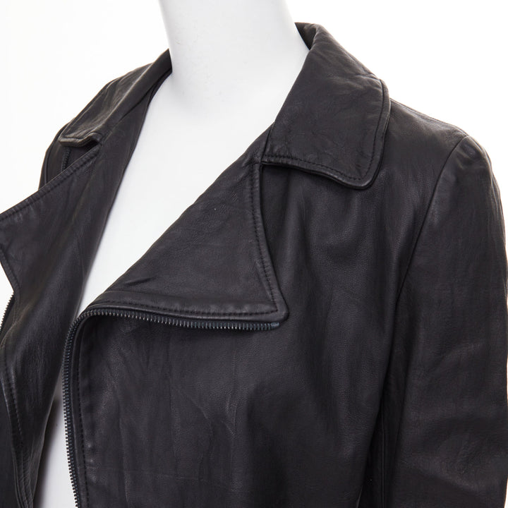 THE ROW 2017 black crinkled lambskin leather minimal biker jacketl XS