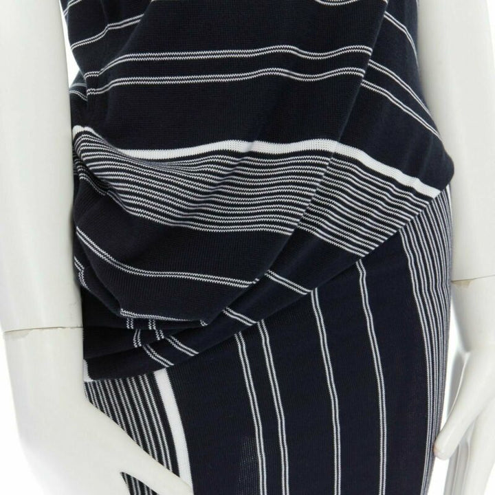 STELLA MCCARTNEY black white stripe knit draped waist stretch dress IT38 XS