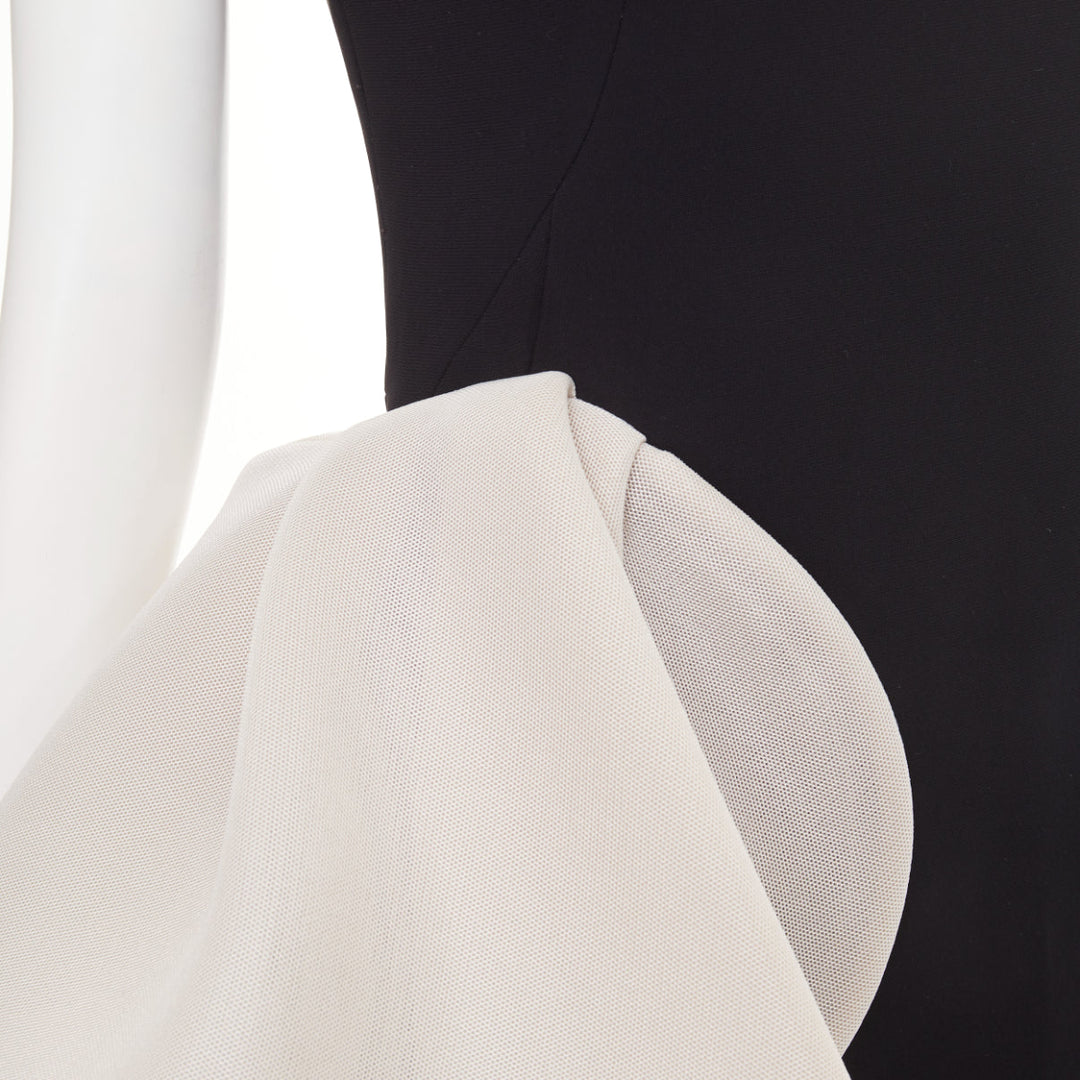 MATICEVSKI 2018 Essex black white asymmetric ruffle polyester midi dress AUS8 S