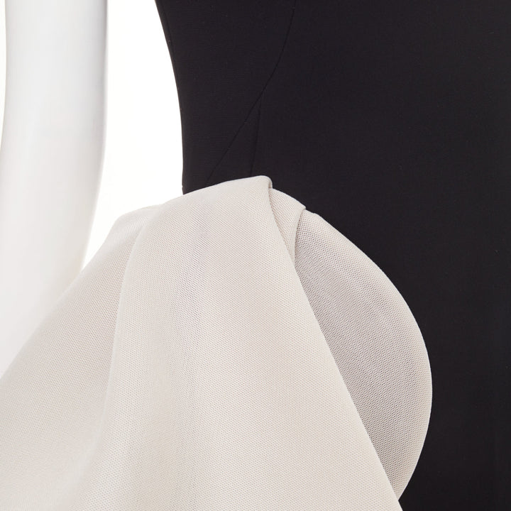 MATICEVSKI 2018 Essex black white asymmetric ruffle polyester midi dress AUS8 S