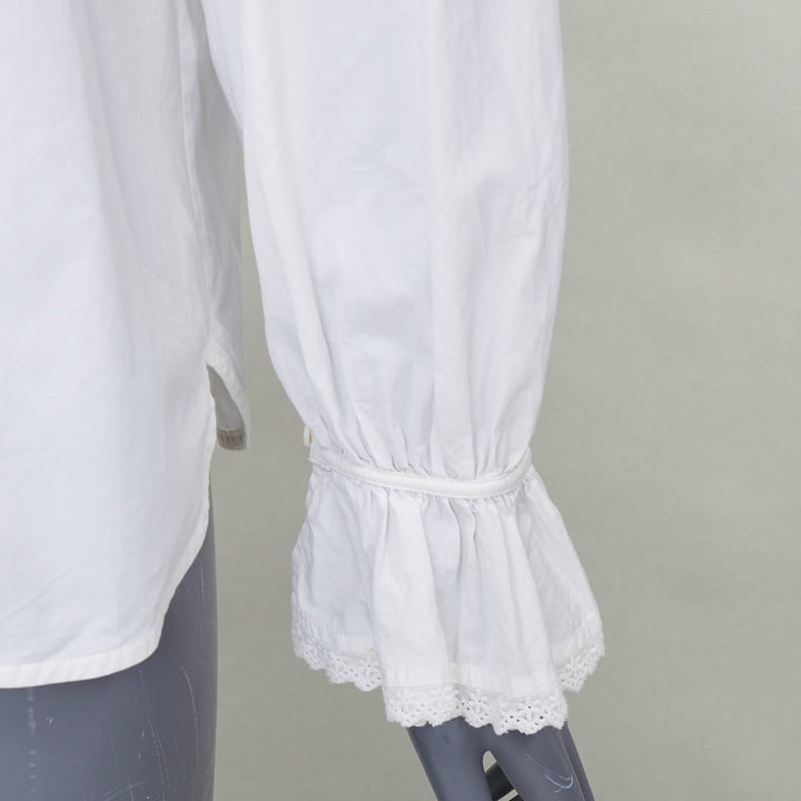 LEE MATHEWS white cotton ruffle lace trim peasant blouse Sz.1 XS