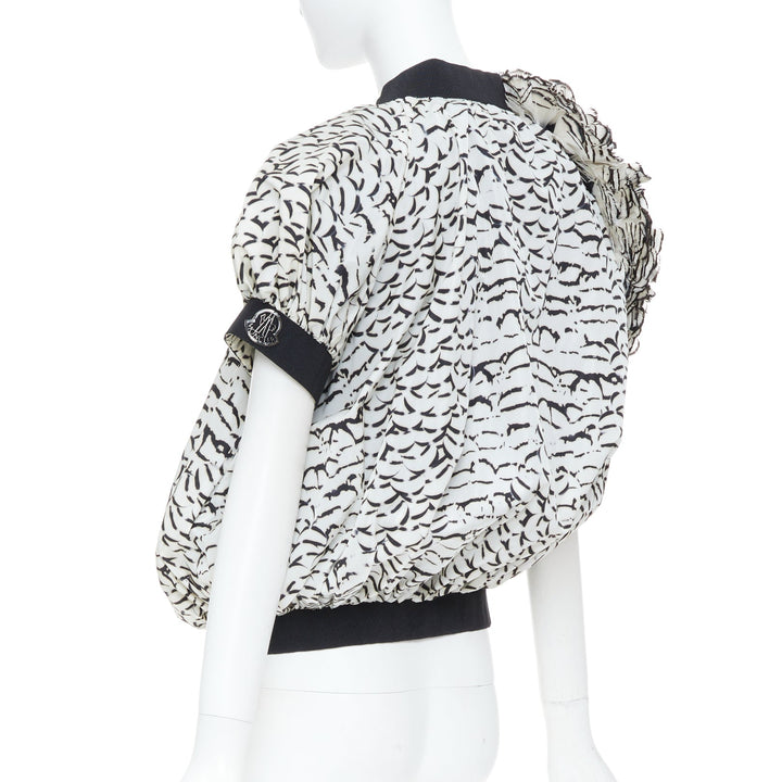 MONCLER GAMME ROUGE 2013 runway feather print puff sleeve ruffle jacket top Sz1