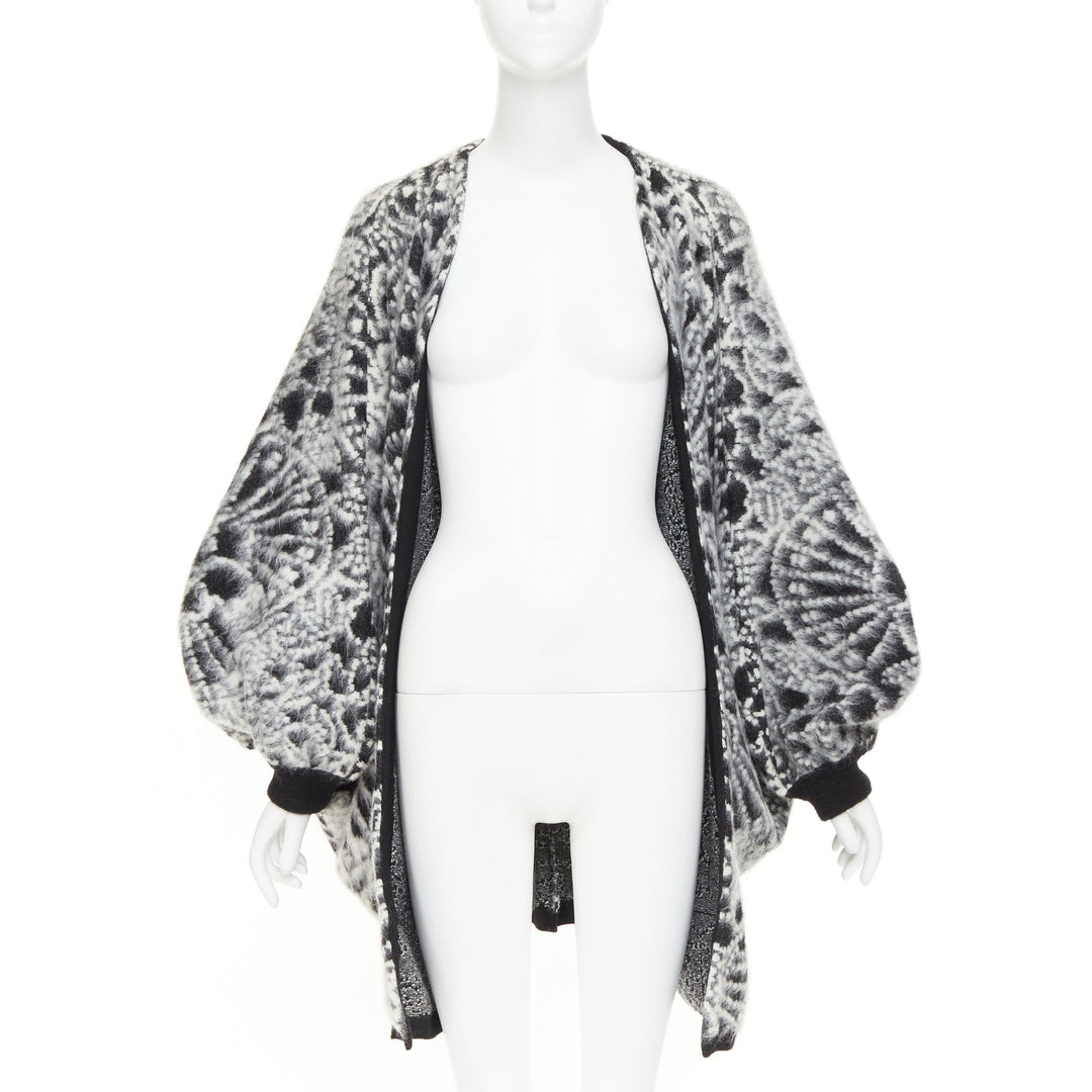 SAINT LAURENT 2019 black white brushed wool jacquard cocoon cardigan XS