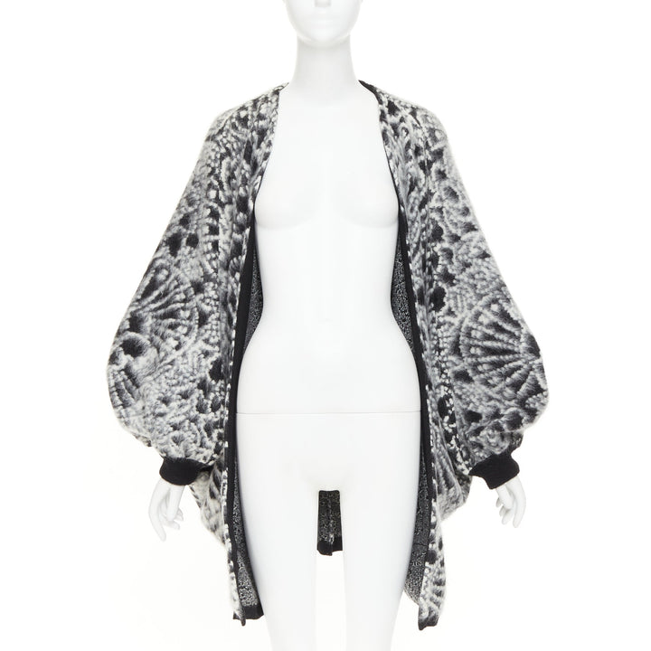 SAINT LAURENT 2019 black white brushed wool jacquard cocoon cardigan XS