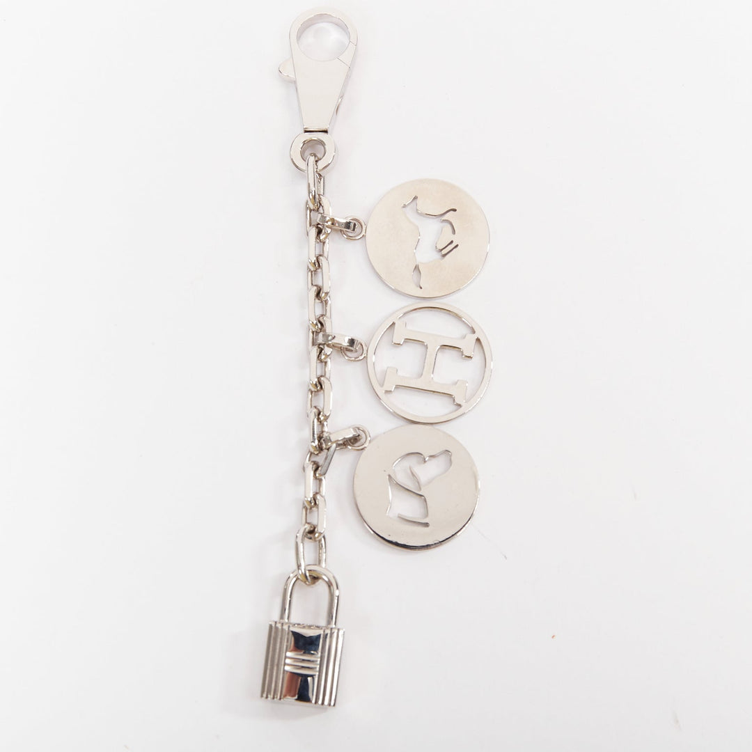 HERMES Palladium Breloque Olga Cadena lock H logo horse dog coin bag charm chain