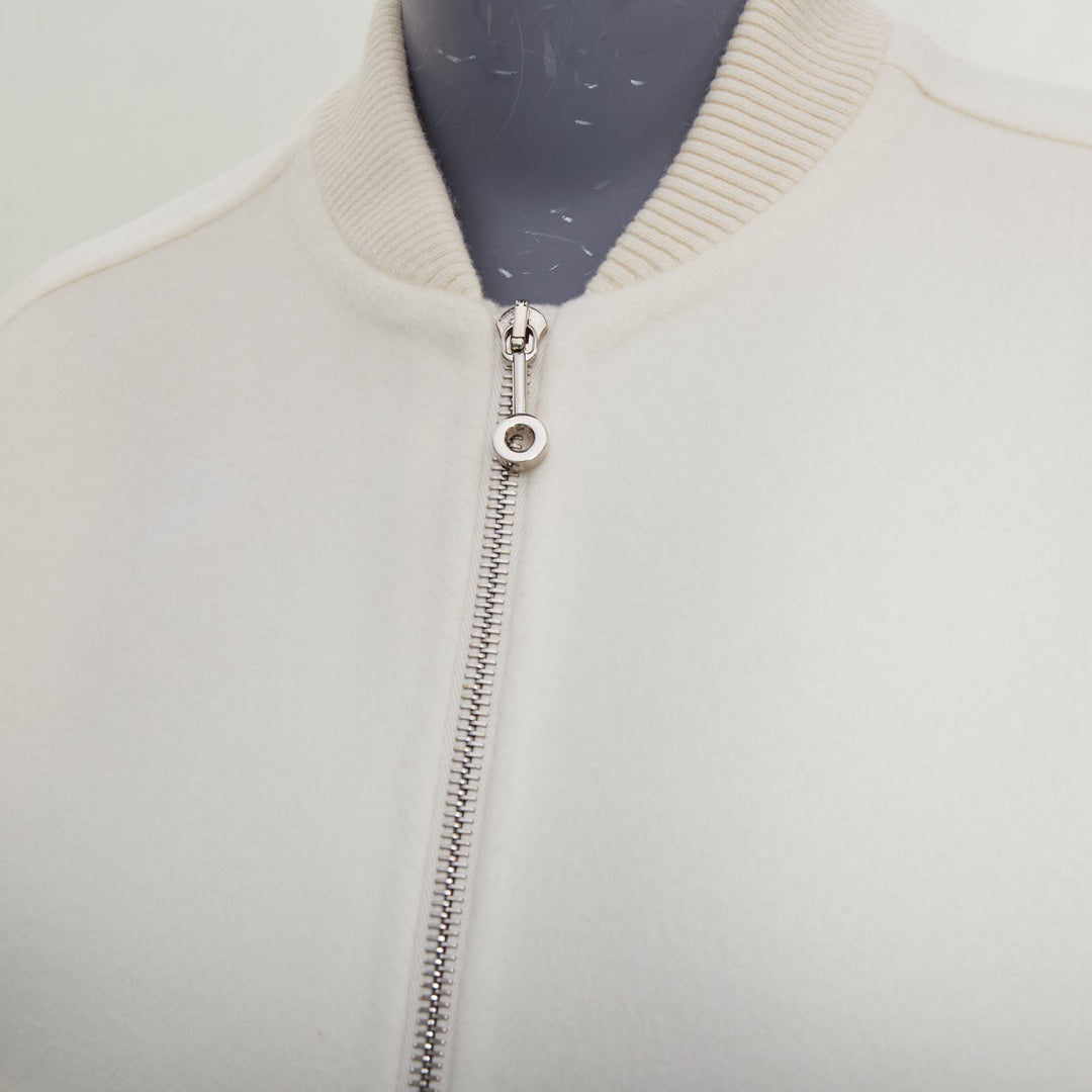 HERMES double faced 100% cashmere leather applique back bomber jacket FR38 M
