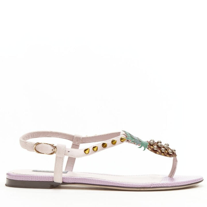 DOLCE GABBANA pink Pineapple studded thong flat sandals EU36.5