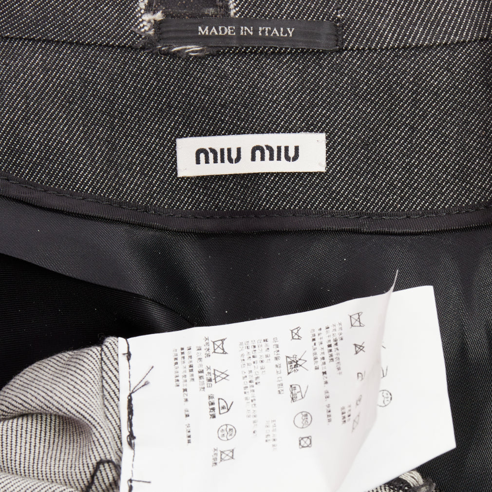 MIU MIU 2009 grey distressed holey cotton crop blazer schoolboy jacket IT38 XS