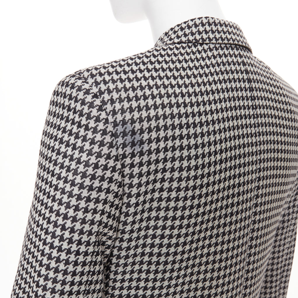 SAINT LAURENT 2013 leather peak lapel grey black houndstooth blazer FR34 XS