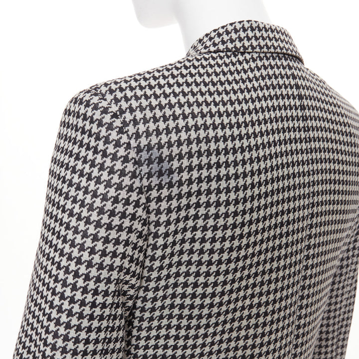 SAINT LAURENT 2013 leather peak lapel grey black houndstooth blazer FR34 XS