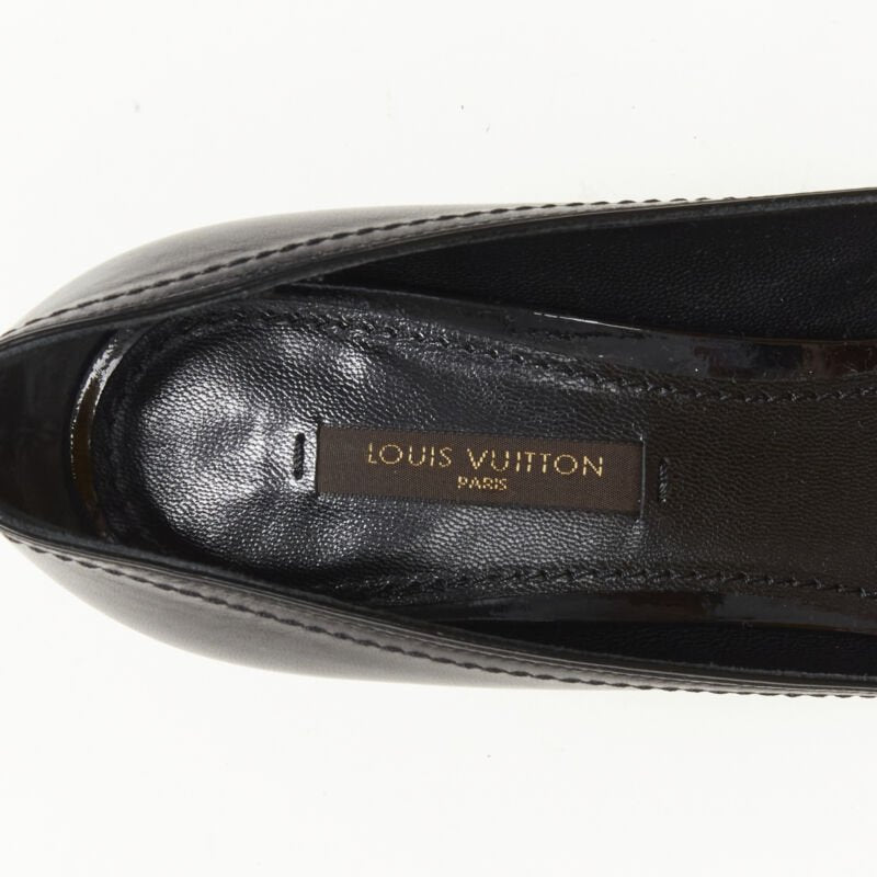 LOUIS VUITTON gold LV dice charm black leather mid heel pump EU36.5