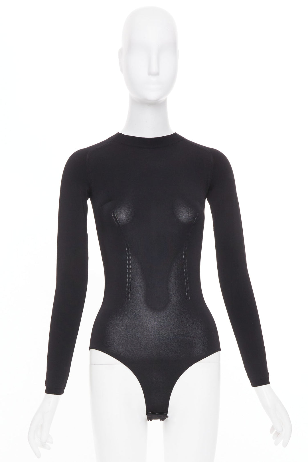 CHRISTIAN DIOR black compression knit technical long sleeve bodysuit FR34 XS