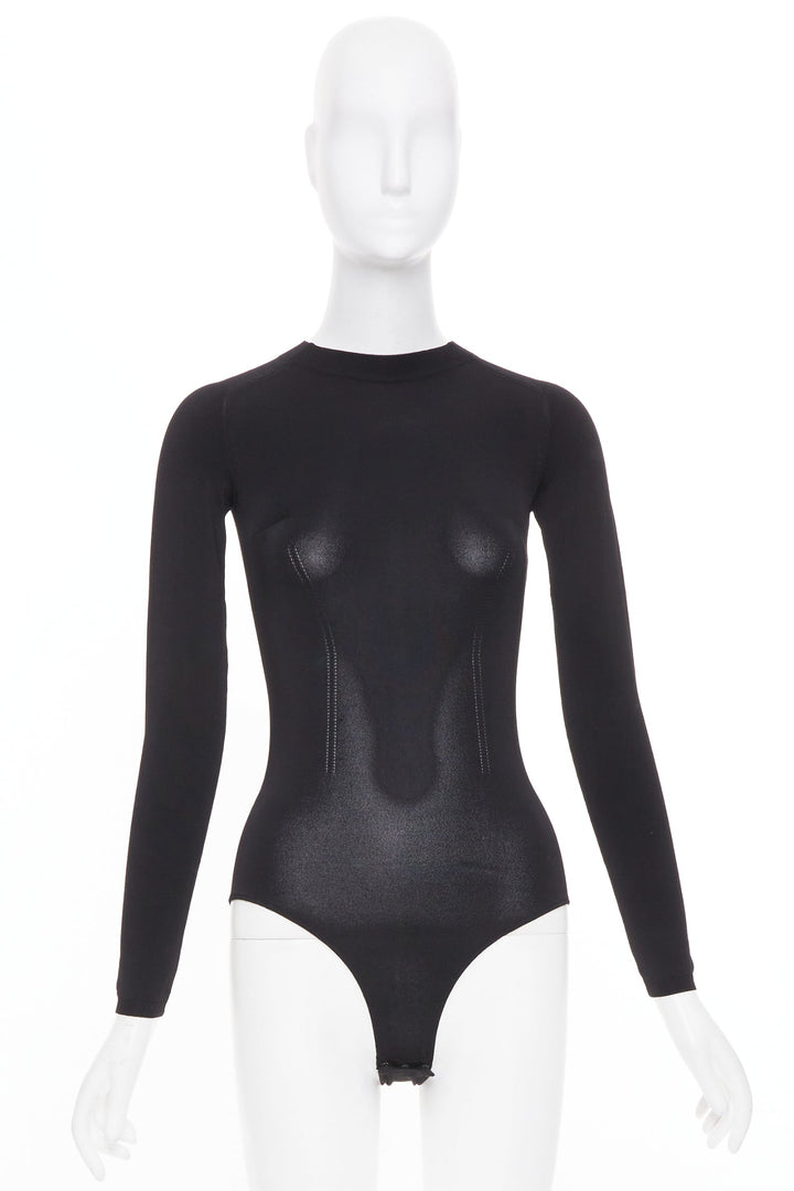 CHRISTIAN DIOR black compression knit technical long sleeve bodysuit FR34 XS