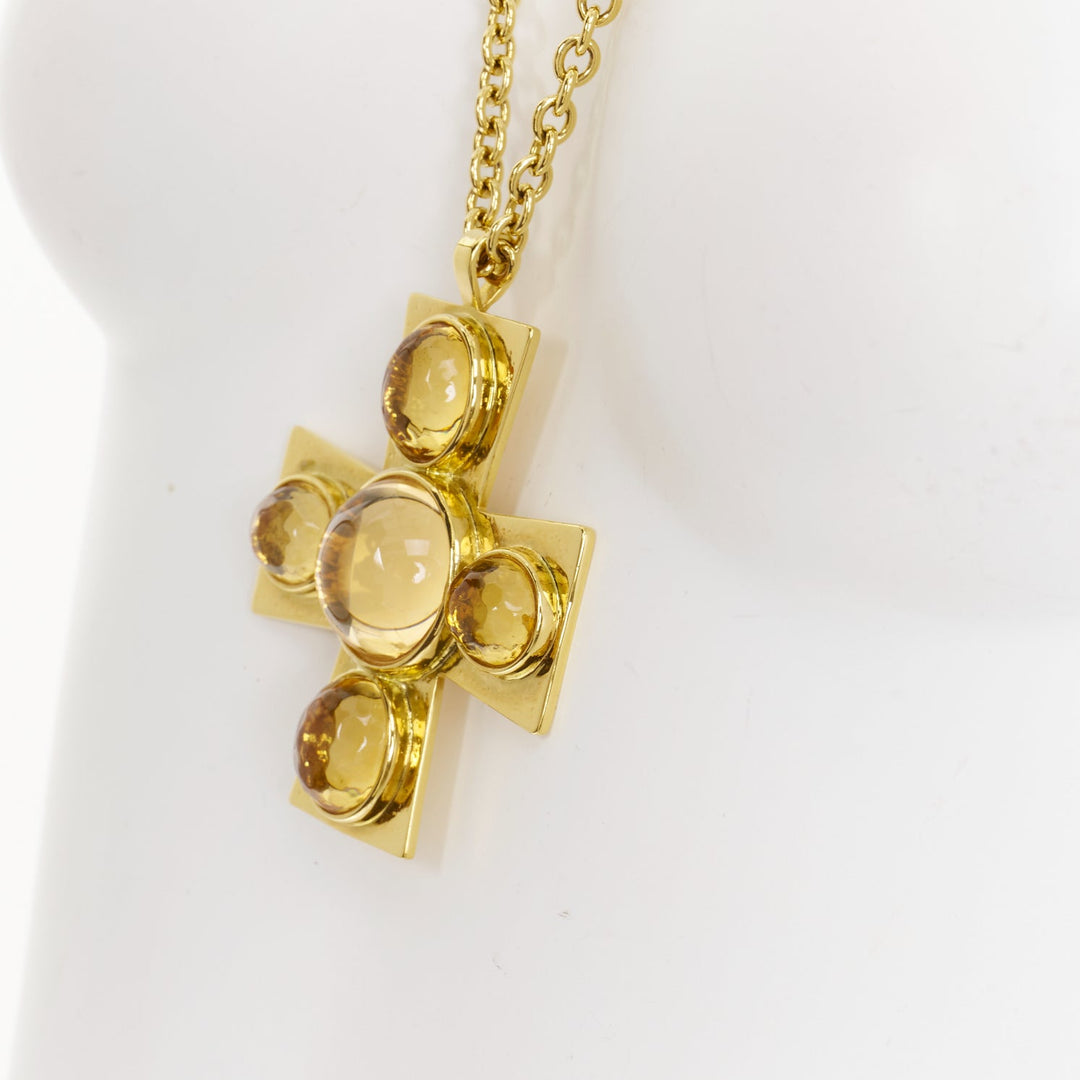 CHANEL L22A Gropoix Cabochon Resin Byzantine Cross CC logo pendant long necklace