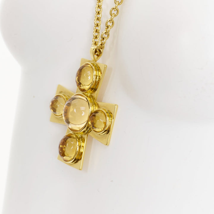 CHANEL L22A Gropoix Cabochon Resin Byzantine Cross CC logo pendant long necklace