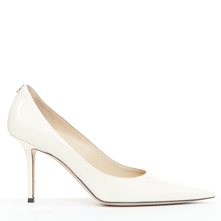JIMMY CHOO Love 85 Latte cream patent JC emblem pumps EU39.5