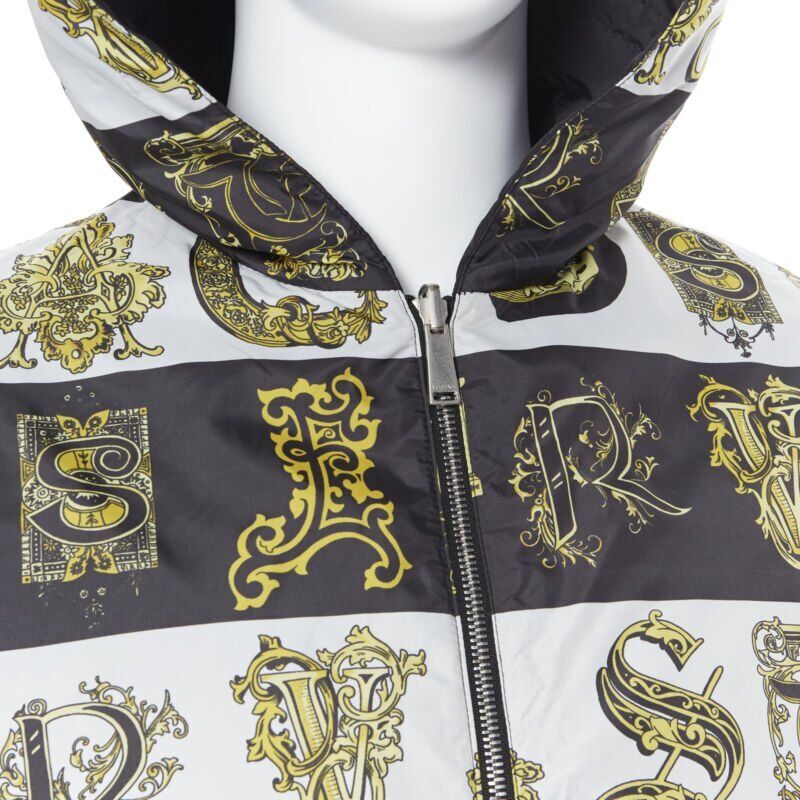 VERSACE Reversible Baroque Alphabet black gold print quilted jacket IT54 2XL