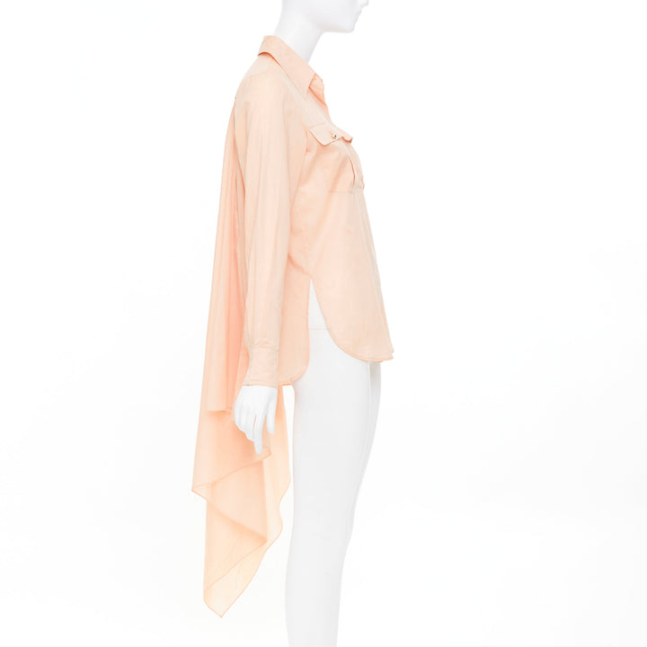 CHANEL 2017 Runway peach cotton cape trailing high low flap pocket shirt FR34 XS