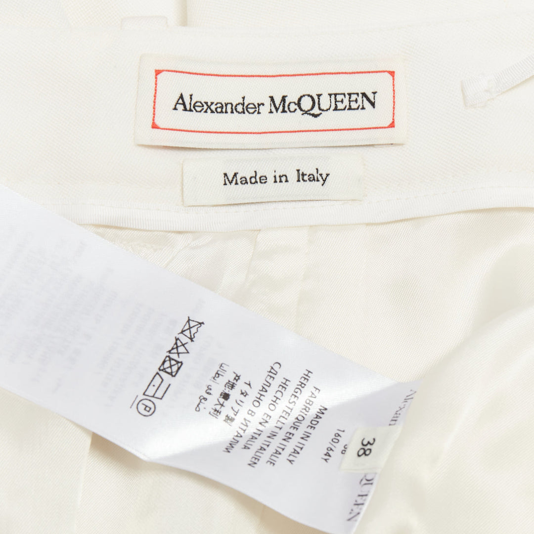 ALEXANDER MCQUEEN 2020 cream virgin wool curved side seam pants IT38 XS