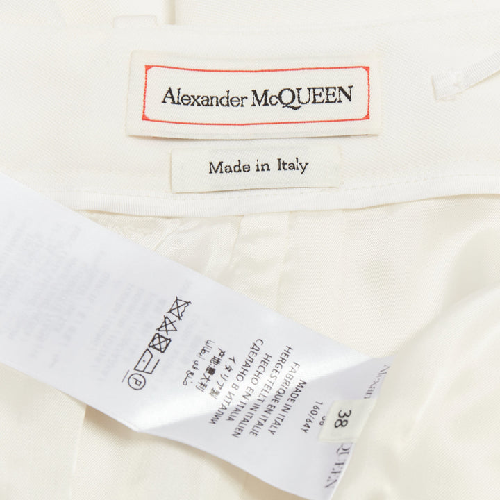 ALEXANDER MCQUEEN 2020 cream virgin wool curved side seam pants IT38 XS