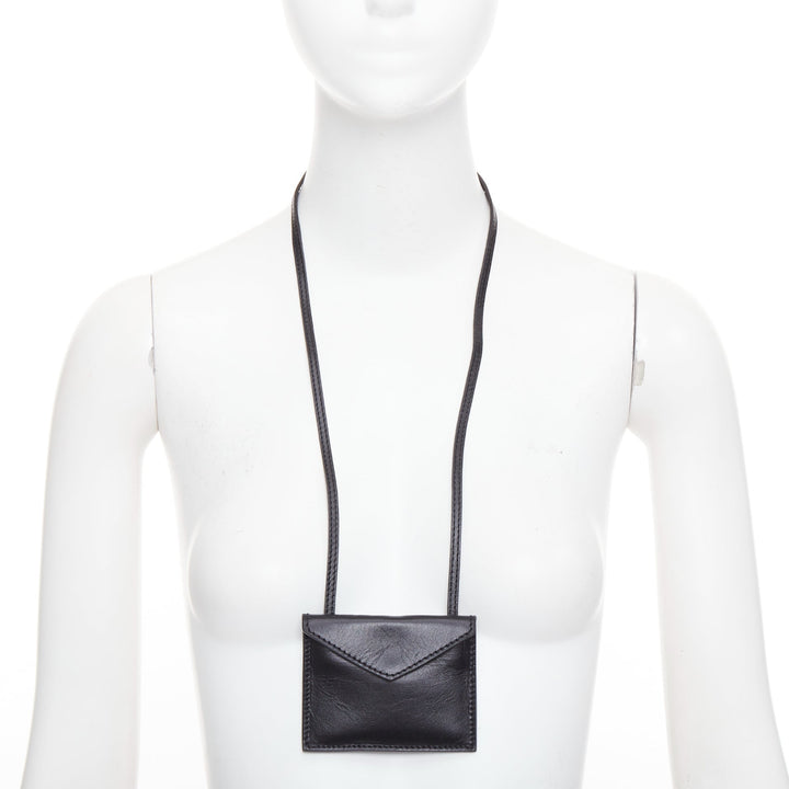 GIAMBATTISTA VALLI black leather mini envelop pouch necklace