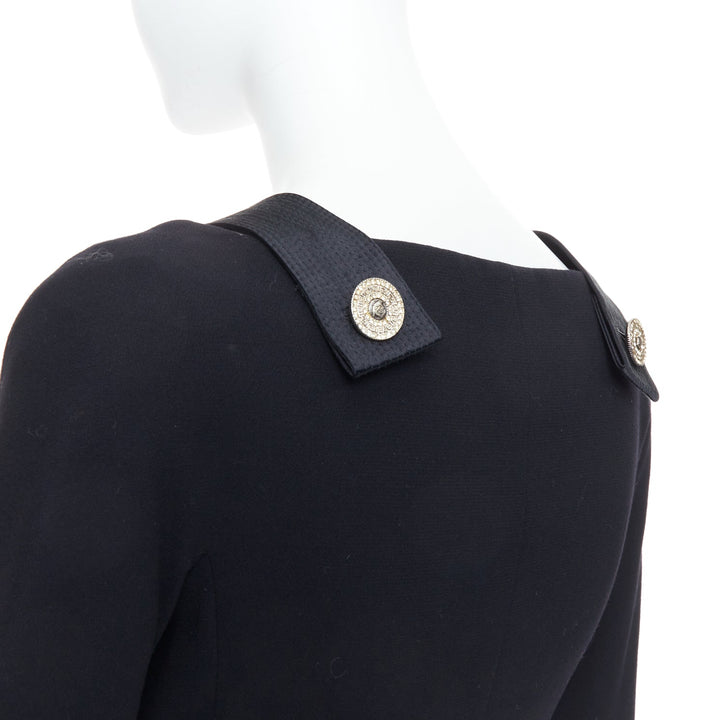 GIANNI VERSACE 1994 Vintage black crystal Medusa double breasted bondage top