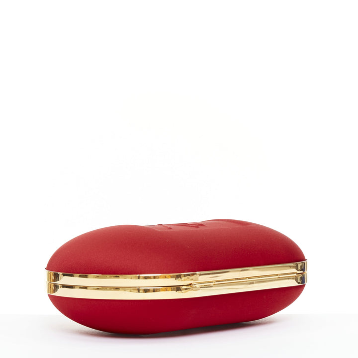 ALEXANDRE VAUTHIER red silk satin logo embossed gold chain oval clutch Lady Gaga