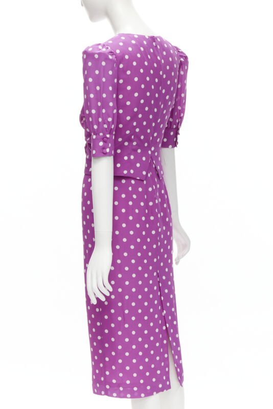 ALESSANDRA RICH purple polka dot puff sleeve crystal bow dress IT38 XS