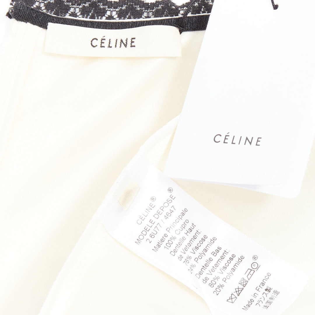 rare CELINE Phoebe Philo 2016 Runway cream silk sheer lace slip dress FR38 M