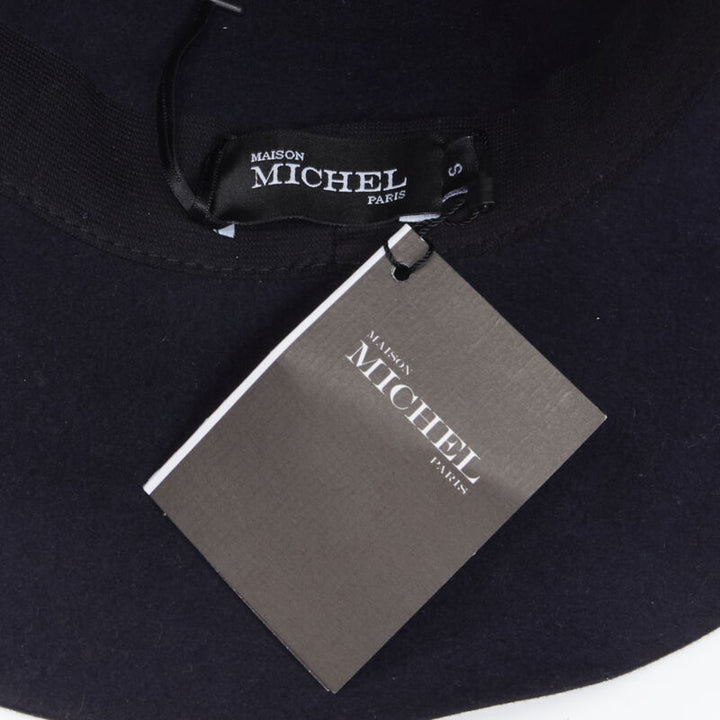 MAISON MICHEL navy blue black grosgrain M logo detail fedora hat S 56cm