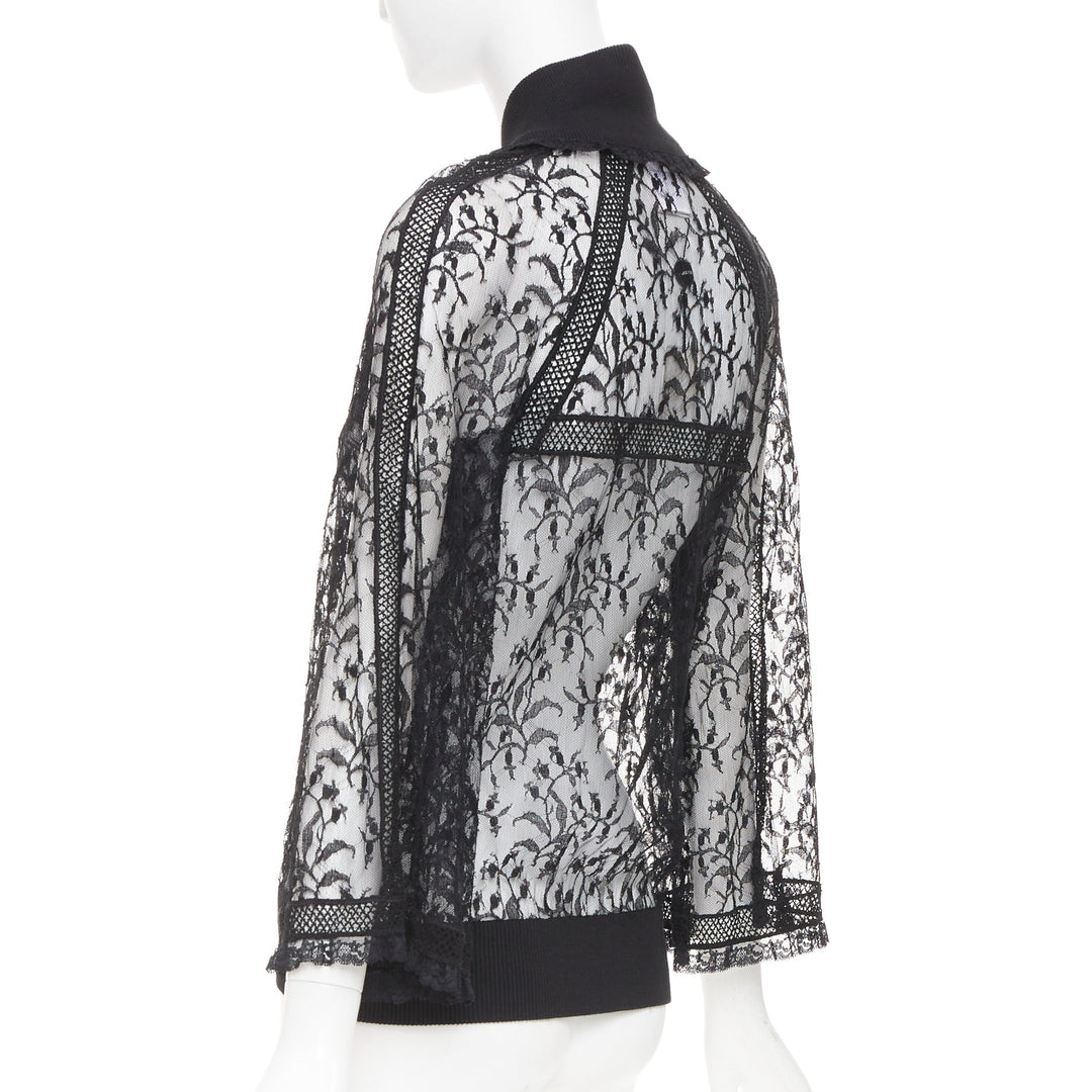 rare CHANEL 07C Vintage sheer floral lace cardigan button up blouse top FR34 XS