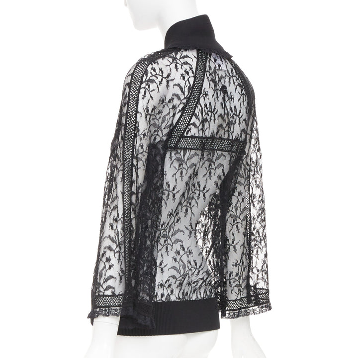 rare CHANEL 07C Vintage sheer floral lace cardigan button up blouse top FR34 XS